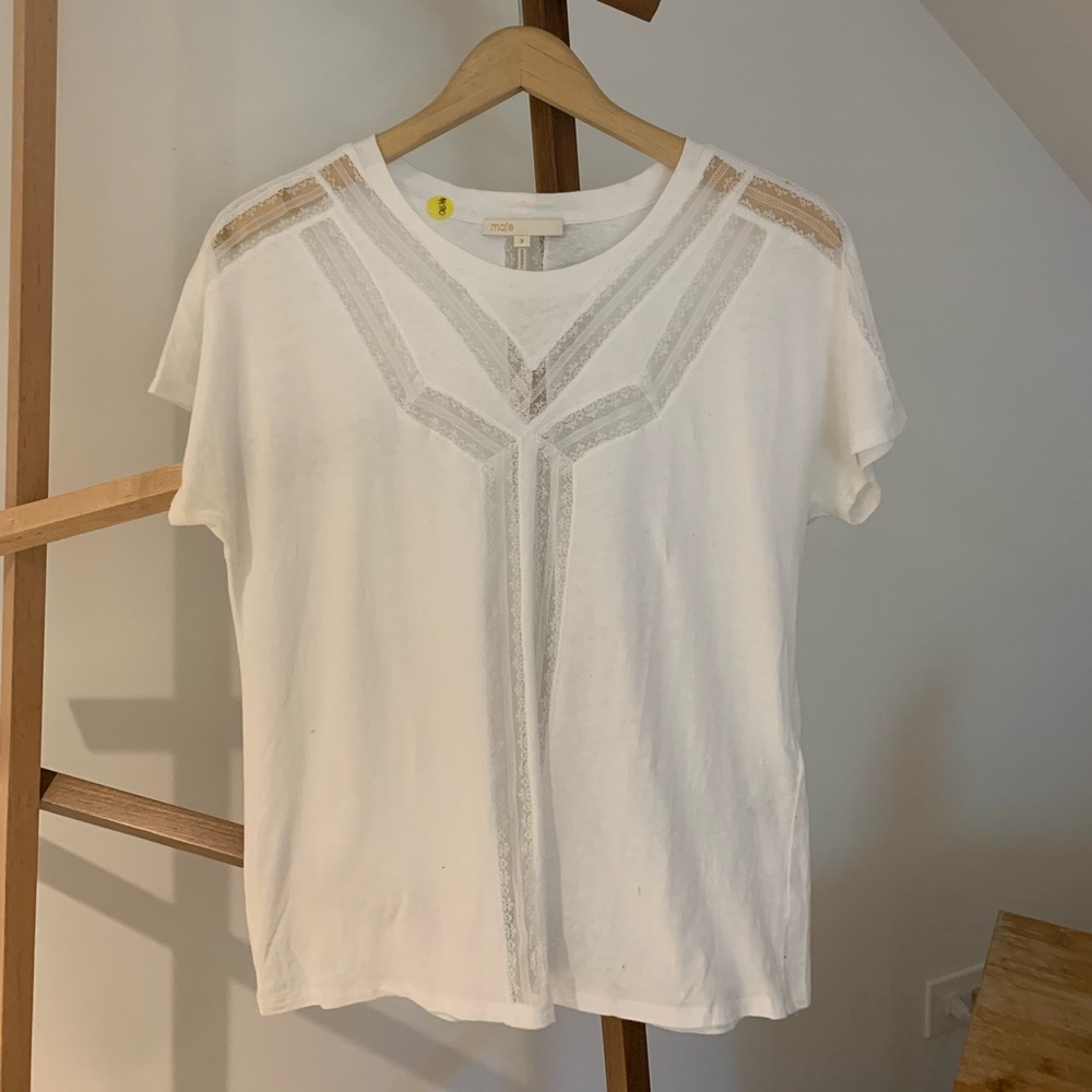 Maje White blouse with lace cutouts. Size 3 (US L)